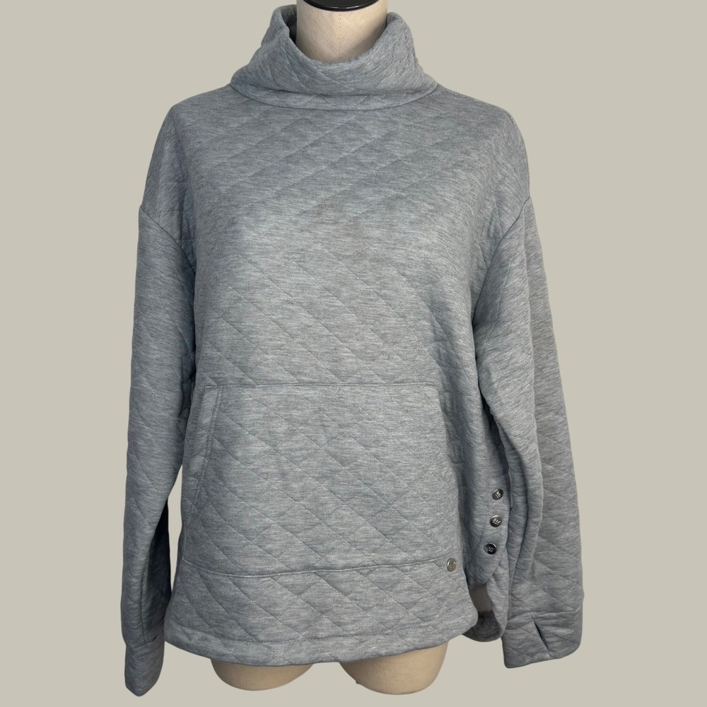Jones New York 2X Sport Quilted Funnel Neck Pullover Sweatshirt Gray